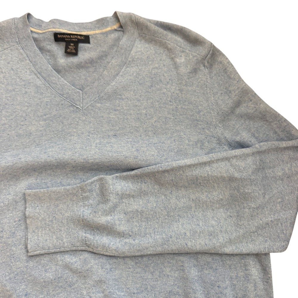 Banana Republic V-Neck Sweater Mens M Light Blue Silk Linen Preppy Academia